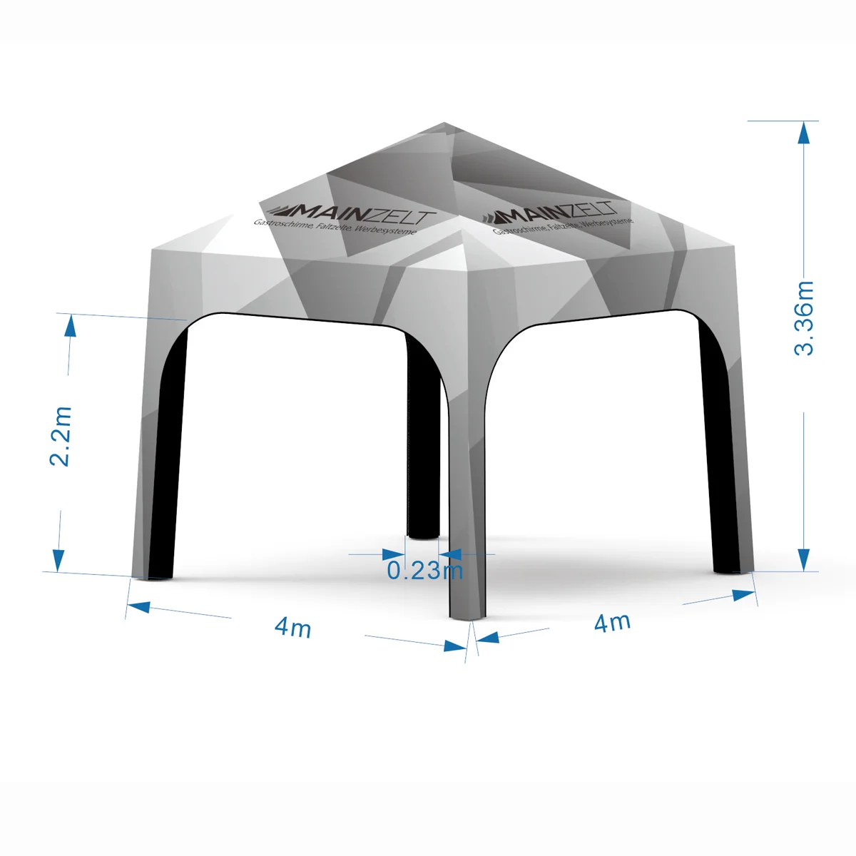 Aufblasbarer Event-Pavillon 4 x 4 m mit Luftbeinen und bedrucktem Dach