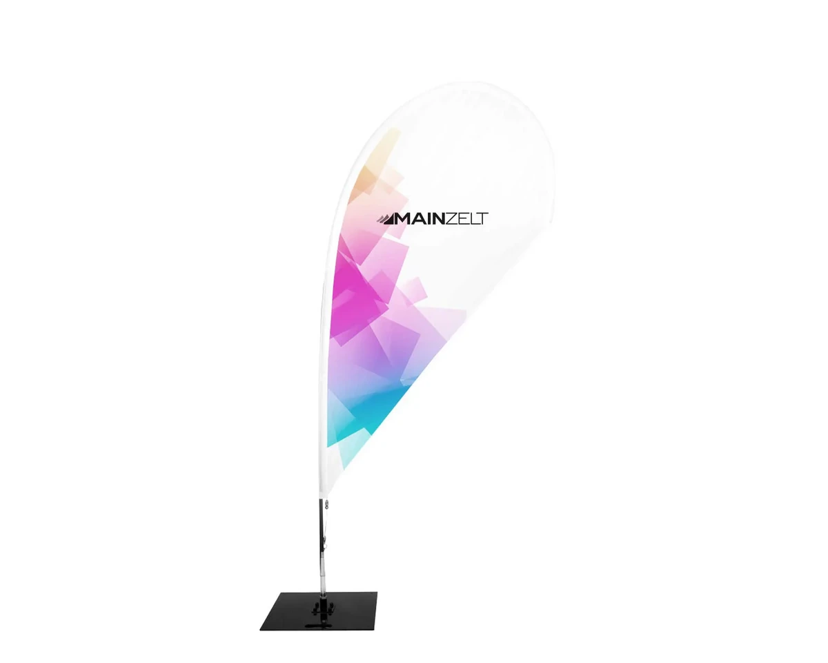 Bedruckte Tropfen-Beachflag mit Mast und Bodenplatte