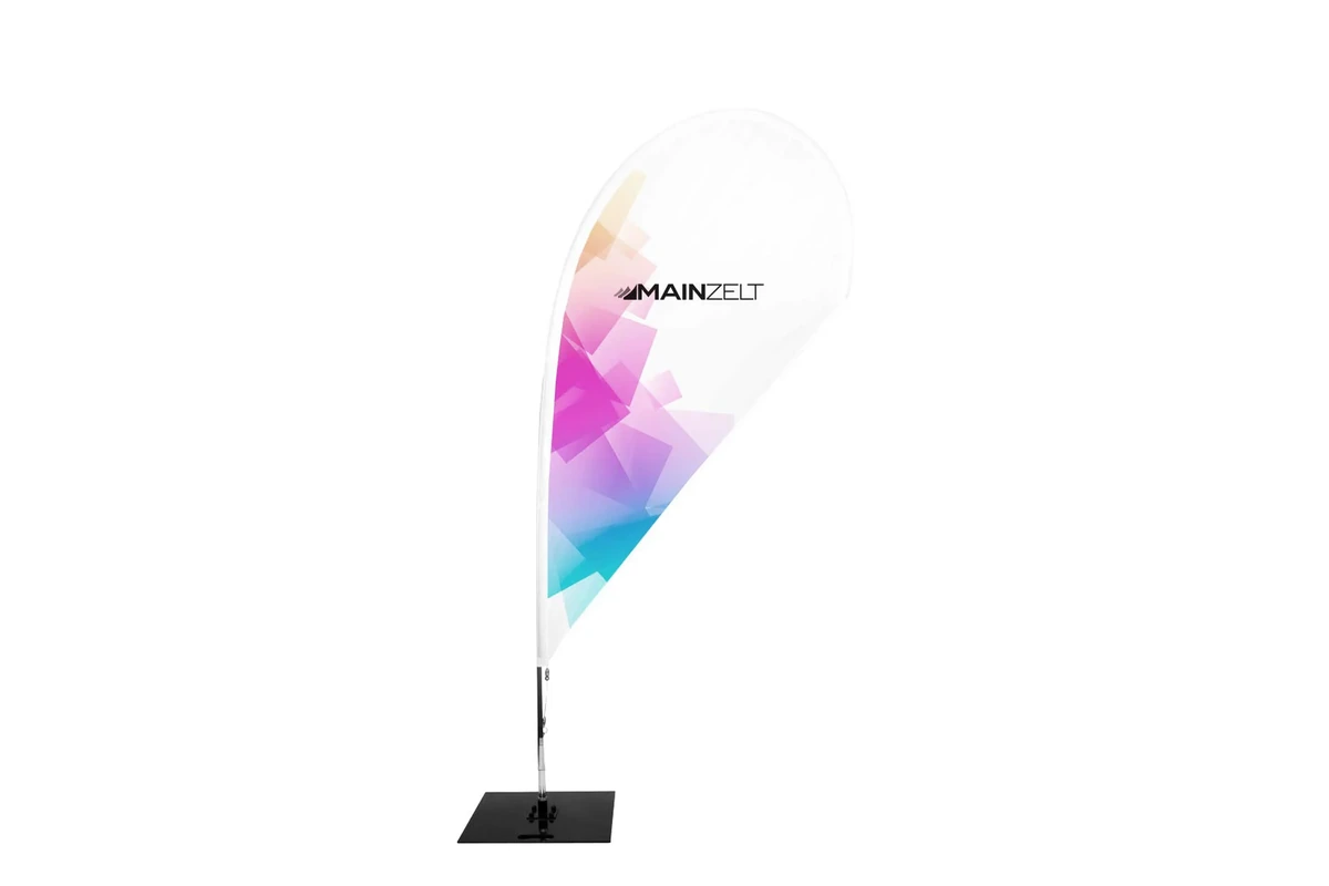 Bedruckte Tropfen-Beachflag mit Mast und Bodenplatte