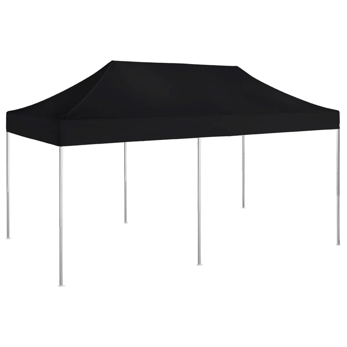 Faltzelt 3 x 6 m in Schwarz mit langem Dach, Volant und sechs Standbeinen