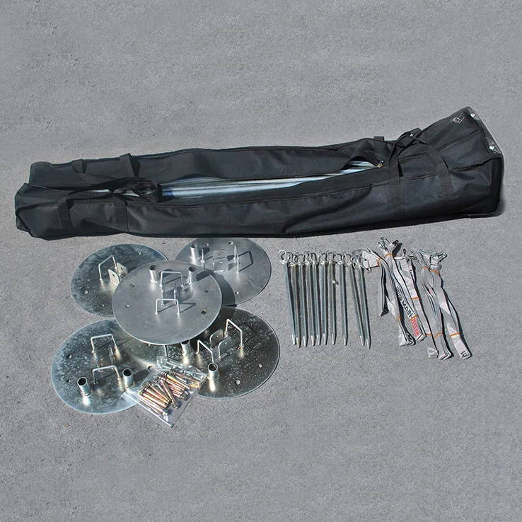 Faltzelt-Zubehör mit Transporttasche, Bodenplatten, Erdankern und Spanngurten
